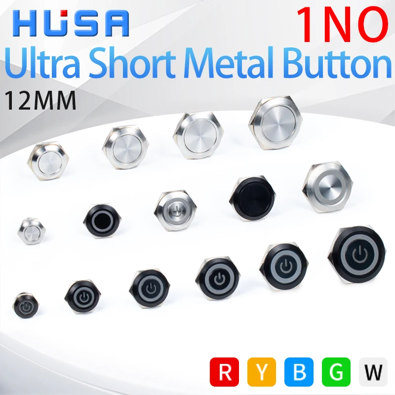 12MM 1NO Ultra Short Metal Push Button Switch Self Resetting Micro Stroke Switch With Light Two Three Color Hotel Doorbell