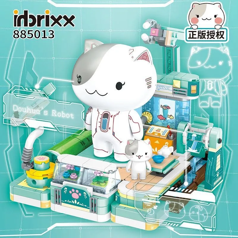 

Робот-кошка, строительный блок, машина для рамэна, мелкие частицы, пищевая фабрика, детская сборка, игрушка, модель кошки, орнамент, подарок