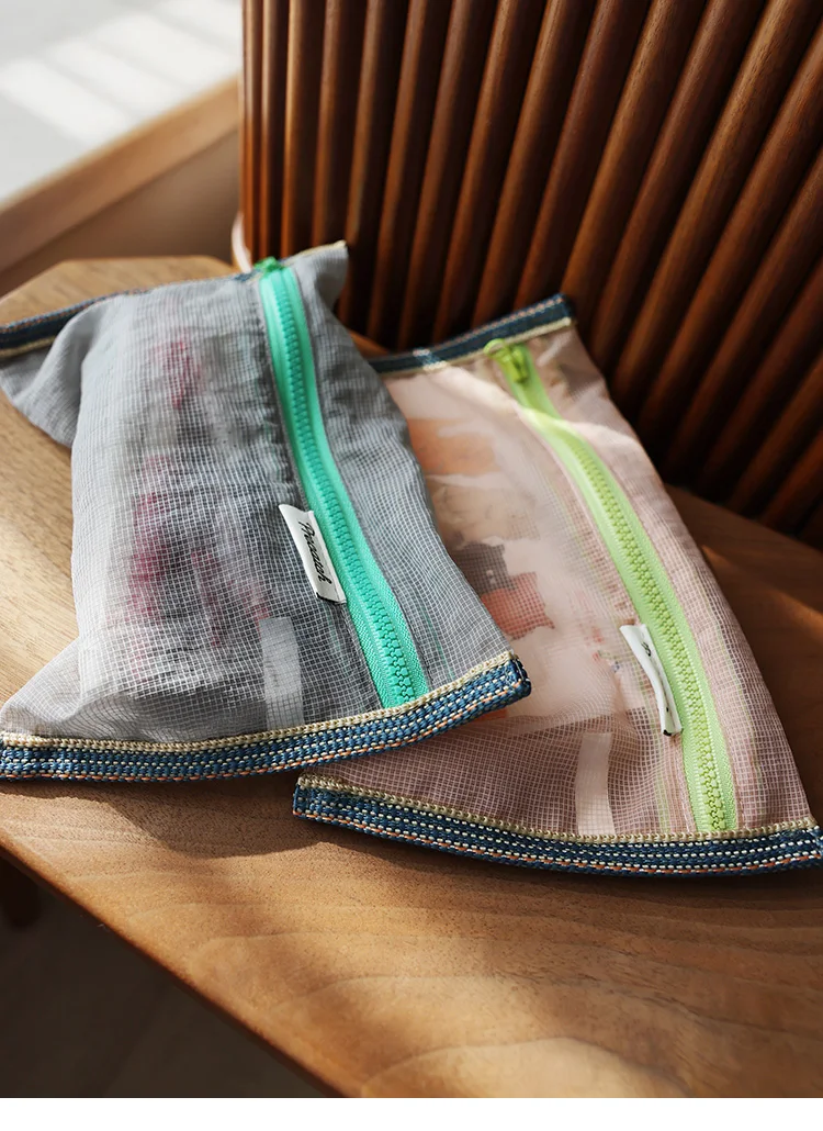 Translucent Mesh Nylon Storage Bag ID Bag Travel Ticket Data Line Pen Storage Portable Thin Foldable Cosmetic Bag Pencil Case