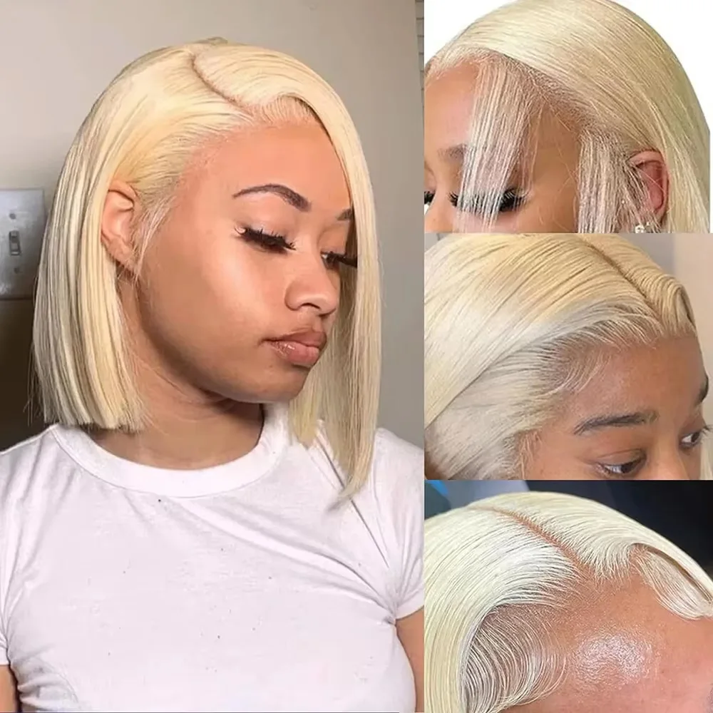 613 Straight 13x4 Lace Front Human Hair Bob Wig Pre Plucked Baby Hair 613 Blonde Short Bob Wig Remy Human Hair For Women image 3