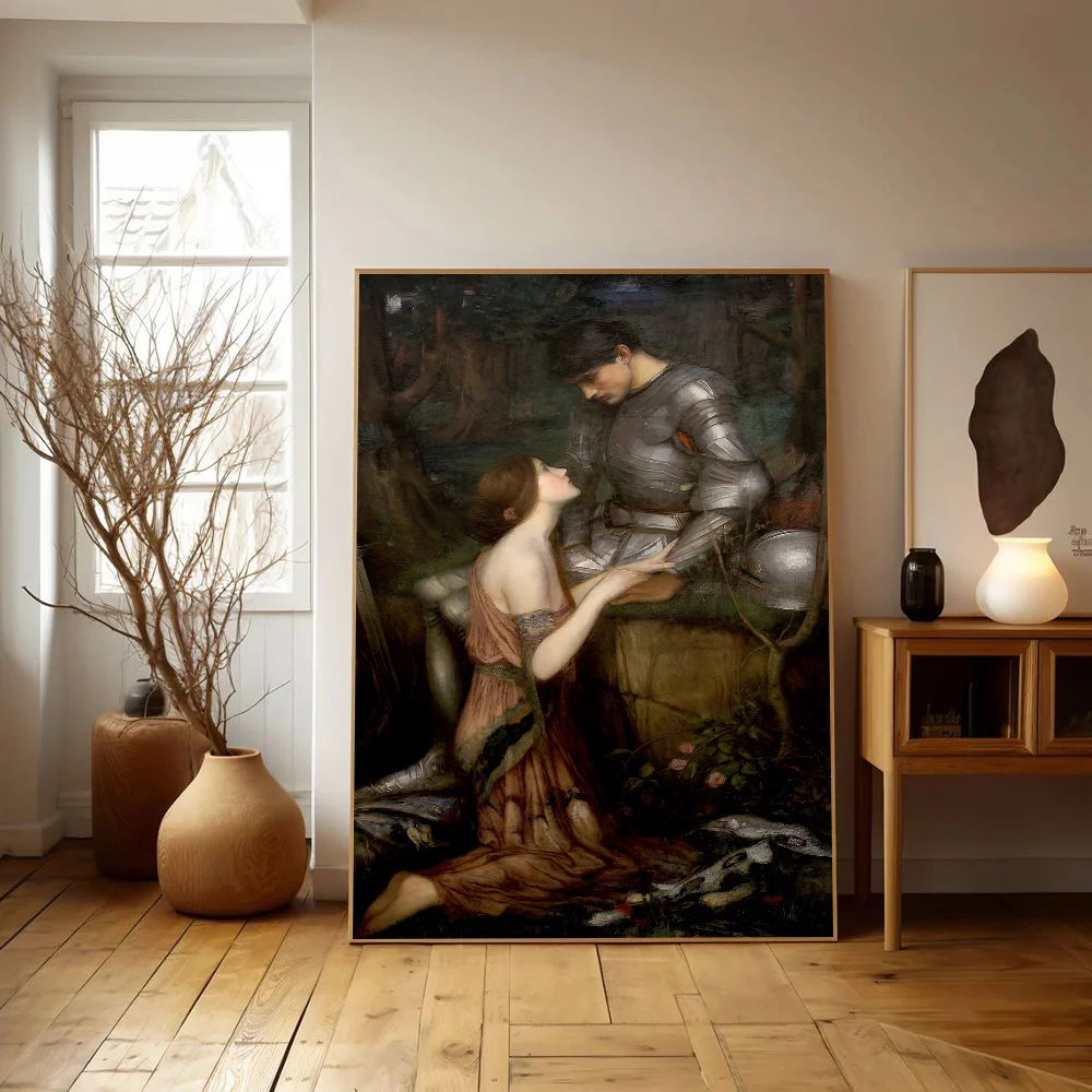 John William Waterhouse Movie Sticky Posters Fancy Wall Sticker for Living Room Bar Decoration Vintage Decorative Painting