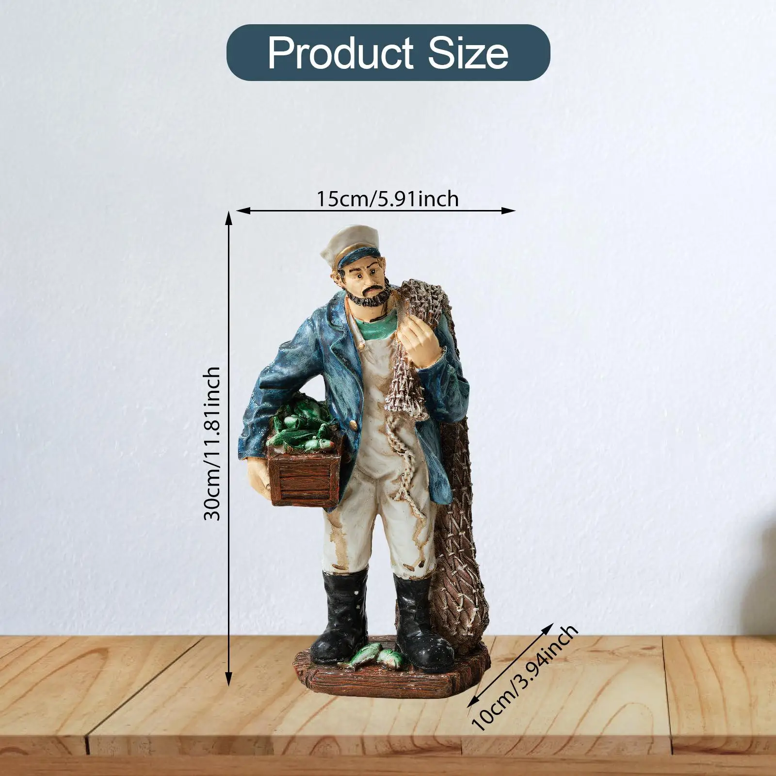 Fisherman Statue Figurine Sculpture Collection Gift Decoration Home Decor Desktop Figure for Fireplace New Year Dinning Room