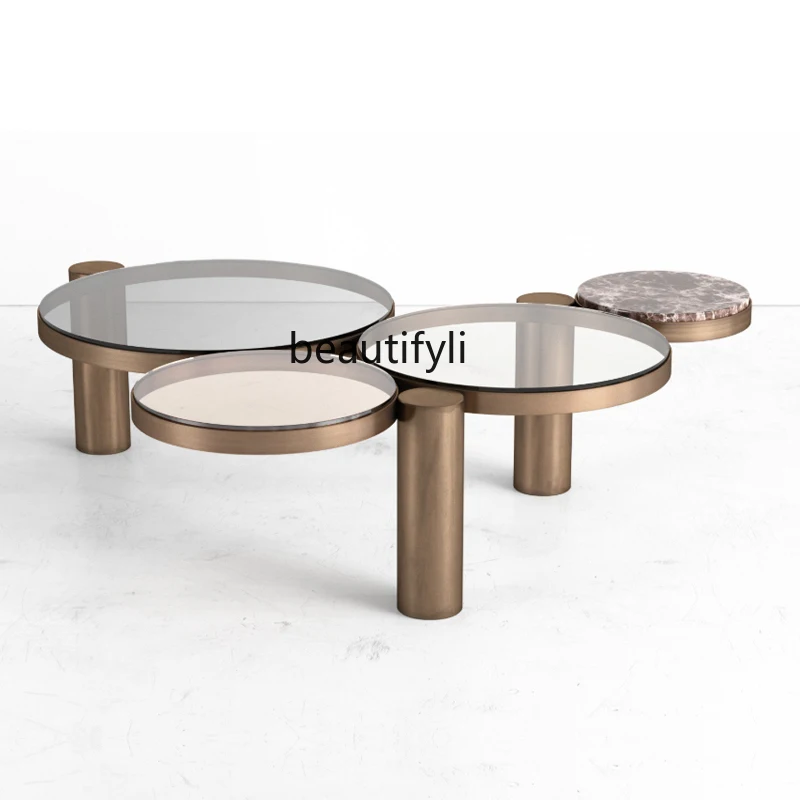 

TT Customized Light Luxury Tempered Glass Tea Table Creative Personality Special-Shaped Combination Natural Marble Tea Table