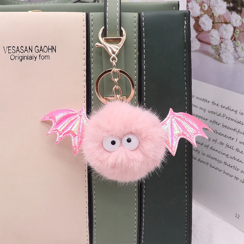 Halloween Imitation Mink Bat Fur Ball Keychain Charm Bat Bag Pendant Plush Elf Keychain