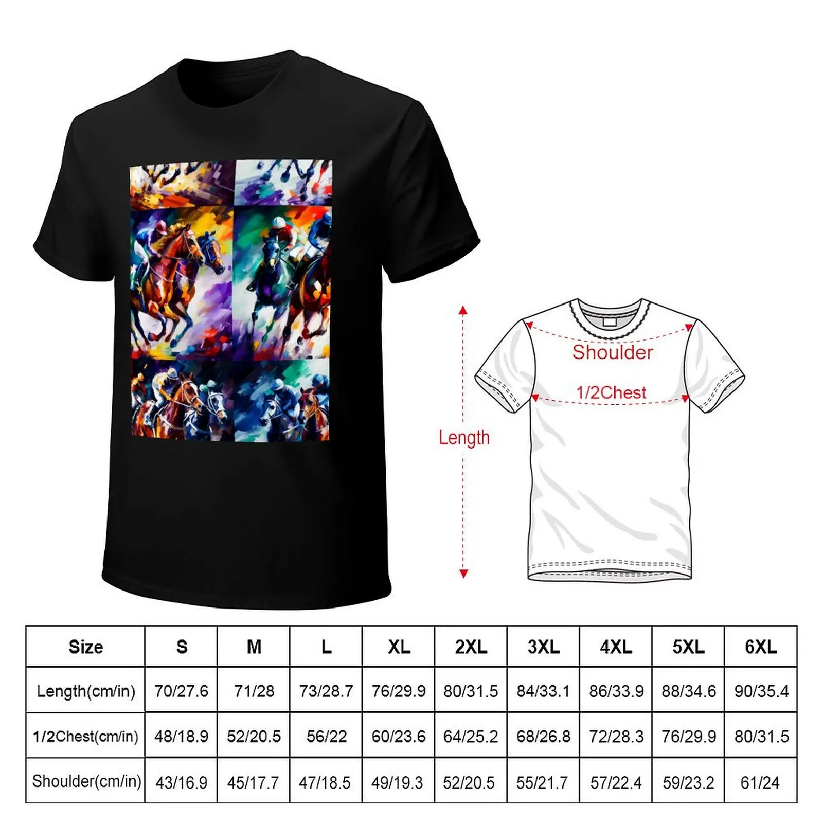Chasing the Finish Line: A Captivating Horse Racing Artwork in Quadrants T-Shirt Novelty Print Casual Tee Shirt