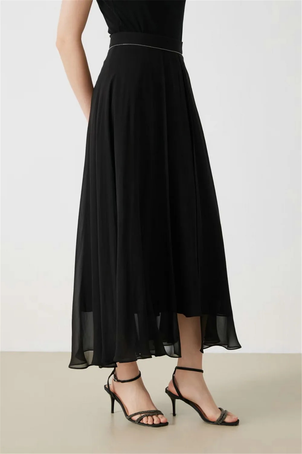 25 primavera/verão nova feminina 100% seda amoreira de alta qualidade e elegante linha a grande balanço meia saia