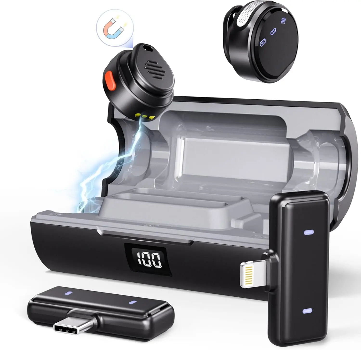 

Moman Coin Wireless Lavalier Microphone for iPhone/Android Smallest 48H 164ft Range Noise Cancellation Mini Clip Magnetic Mic