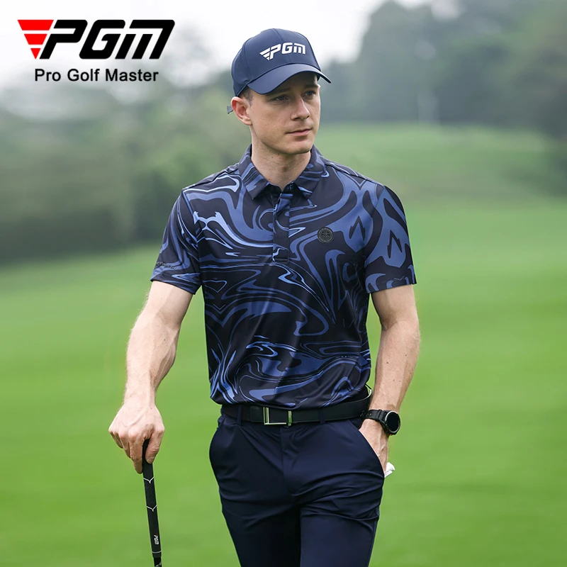 PGM Men Short Sleeve Golf T-shirt Male Anti-UV Printed Polo Shirt Men Elastic Anti-Sweat Tops Men Quick Dry Casual Sportwear