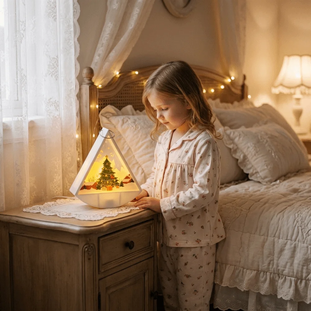 Tabletop Decor LED Christmas Lamp Electronic Plastic Night Light Tabletop Small Triangular Lantern Party