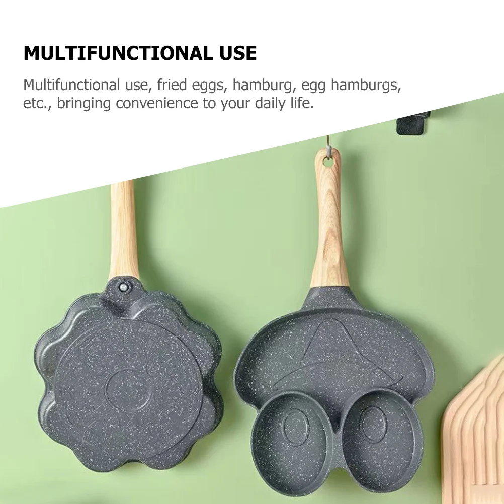 

Premium Wooden Handle Egg Frying Pan Non-Stick Surface Easy Clean Multi-Function for Eggs Hamburgers Pancakes Breakfast Food