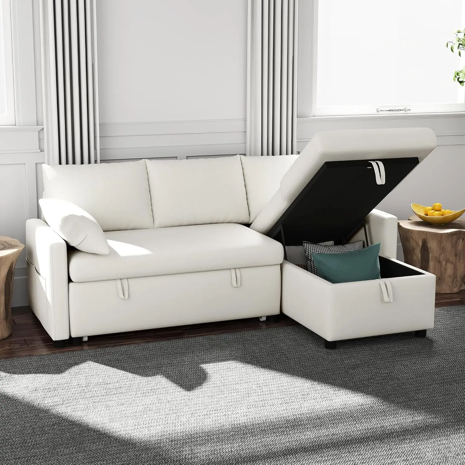 

Диван-кровать, 80-дюймовый L-образный диван-кровать из шенилла с выдвижным спальным местом и местом для хранения вещей, для гостиной, квартиры, на заказ