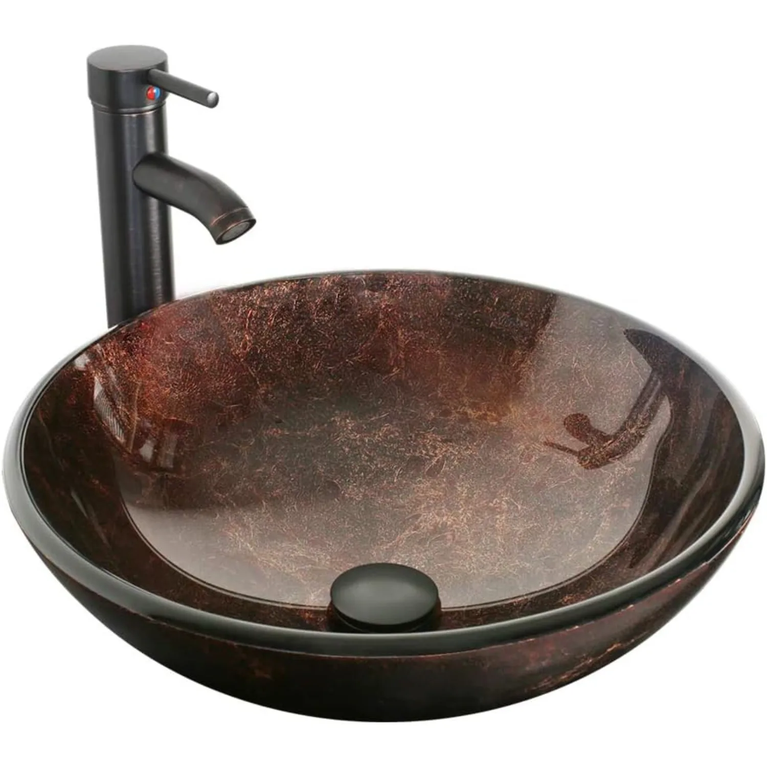 16.5" Bathroom Vessel Sink Modern Artistic Single Brown Glass Basin Countertop Bowl Sink for Lavatory Vanity Cabinet ﻿