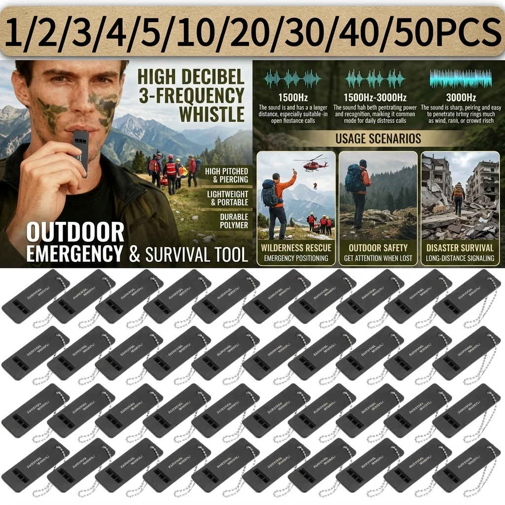 1-50PCS High Decibel 3-Frequency Whistle Outdoor Emergency Survival Whistle for Camping, Hiking, Hunting, Survival Whistle Gear