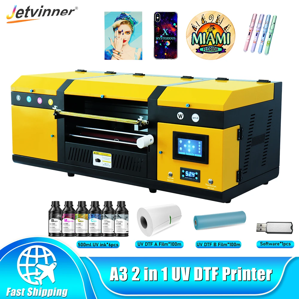 A3 UV DTF Printer 2 in 1 UV DTF Printing Machine For Epson Dual XP600 Print Head Print with Laminatior 2 in 1 UV Sticker Printer