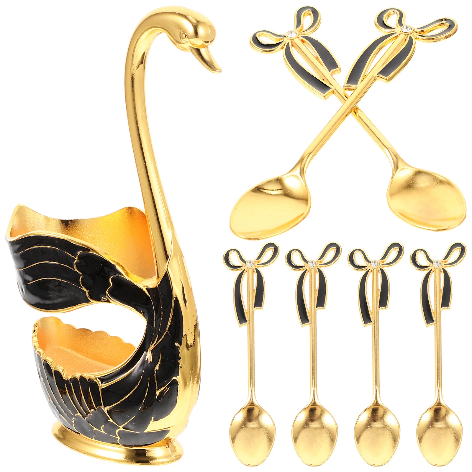 

1Set Sweet Dessert Spoon Set Metal Swan Shape Spoons with Storage Holder for Coffee Tea Ice Cream Cake Pudding Salad Fruit