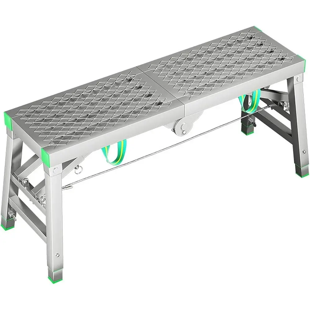 

700 lbs Capacity Adjustable Steel Scaffold Platform with Anti-Slip Folding Ladder for Home & Office Use