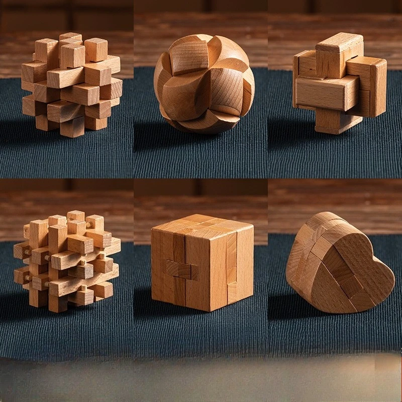 기술 Kongming 잠금 Luban 완료 나무 지능 반지 세트 어린이 퍼즐 장난감 내구성 하드 안정적인 학습