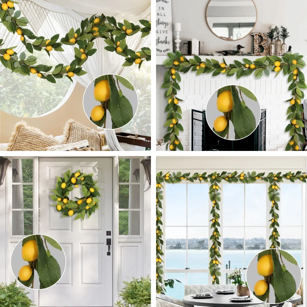 XIYA FLOWER Fake Lemon Garlands Fake Leaf Rattan Artificial Plants Yellow Green Plastic Material Garden Deco Home Deco