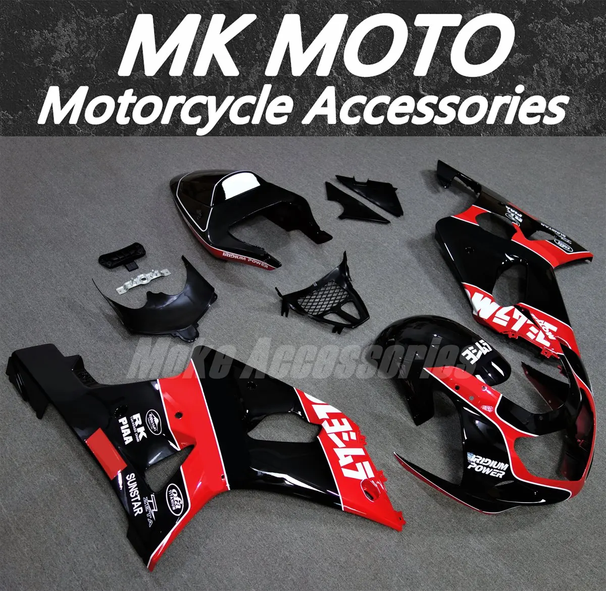 مجموعة انسيابية للدراجات النارية من Moke Moto مناسبة لـ Gsxr1000 2000 2001 2002 مجموعة هيكل السيارة عالية الجودة حقن ABS أحمر وأسود Yoshimura