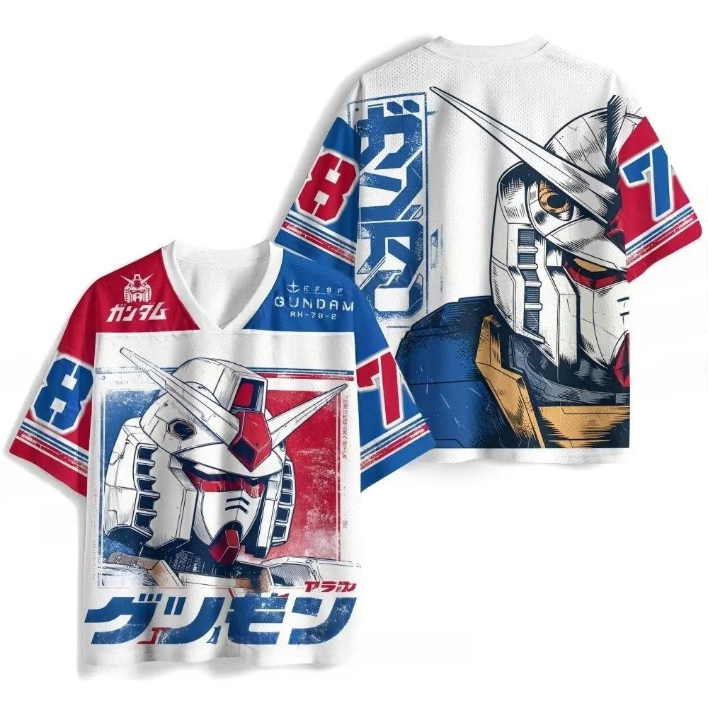 Camiseta Deportiva Transpirable con Estampado Harajuku y Cuello en V de Malla, Diseño Popular de Anime Gundam 2026
