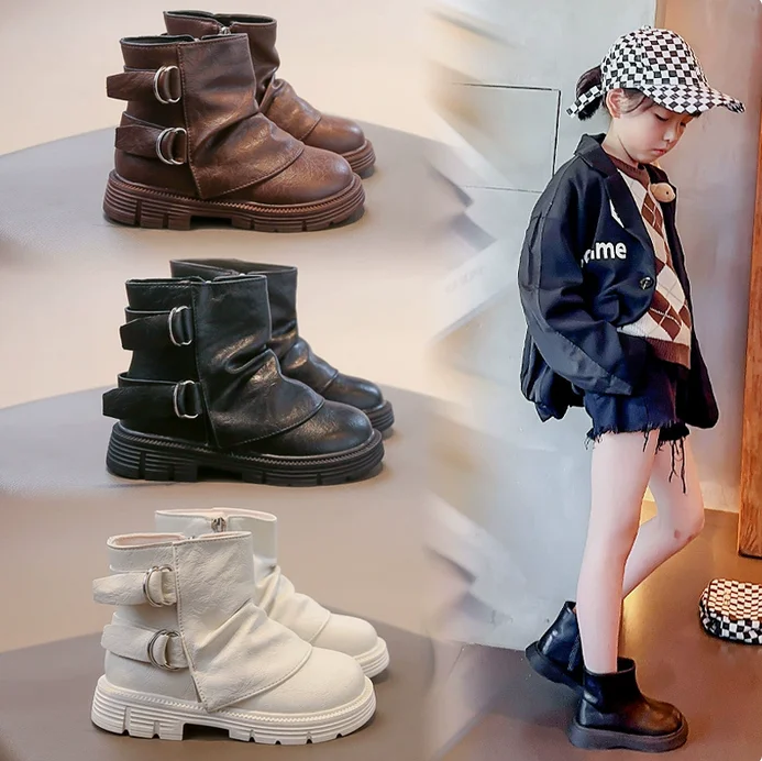 

Velvet Long Pipe Shoes for Kids Girl Western Style Military Bearing Kids Knight Boots Runway Brand Designer Slouchy Boots