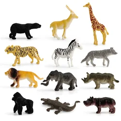 12Pcs Simulation Mini Wild Animals Tiger Lion Crocodile Elephant Model Toys Children's Toys Early Learning Cognitive Fun Gift