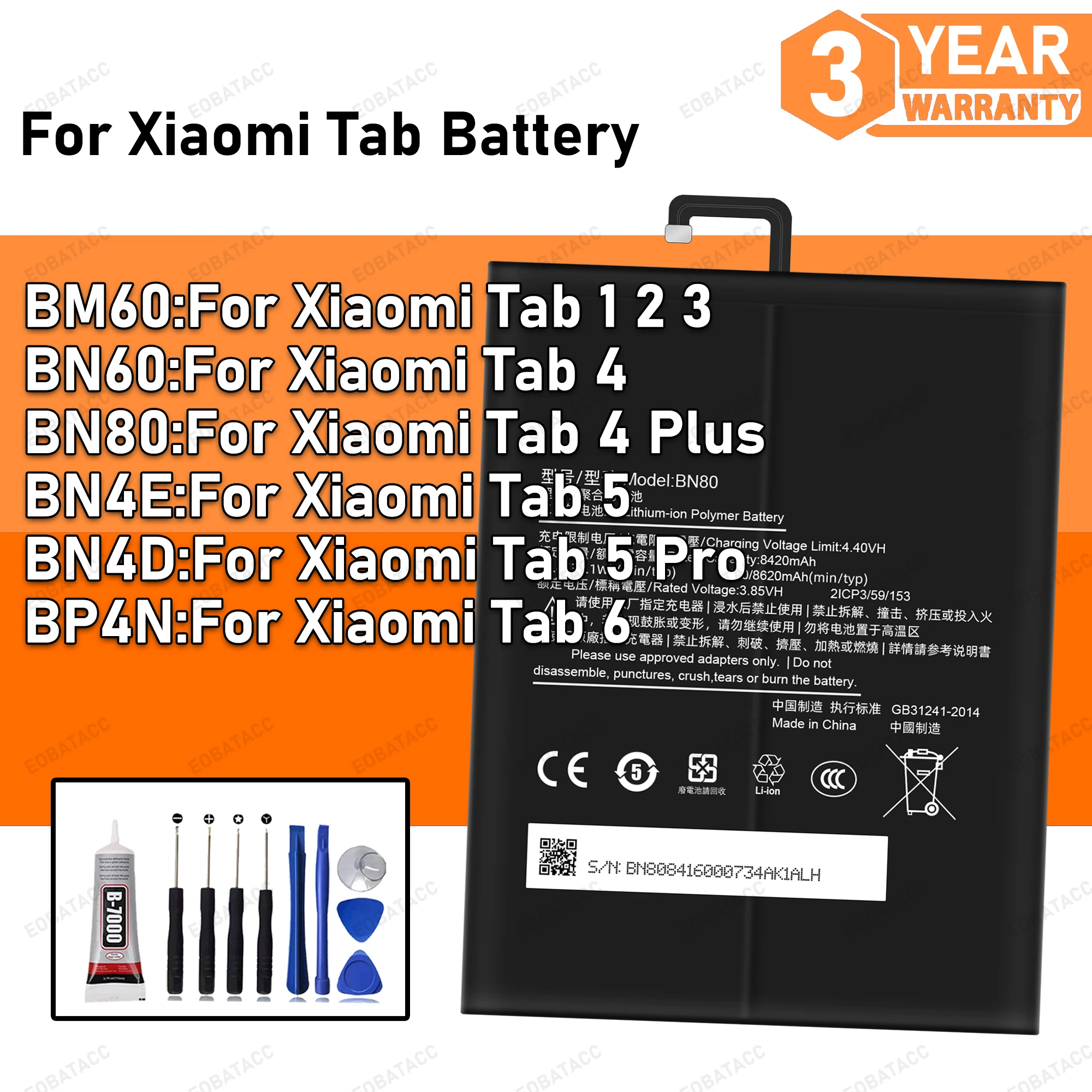 

100% New Zero Cycle BM60 BN60 BN80 BN4E BN4D Battery For Xiaomi Pad 1 2 3 4 5 tablet battery MI PAD 4 PLUS Batteria +Tools