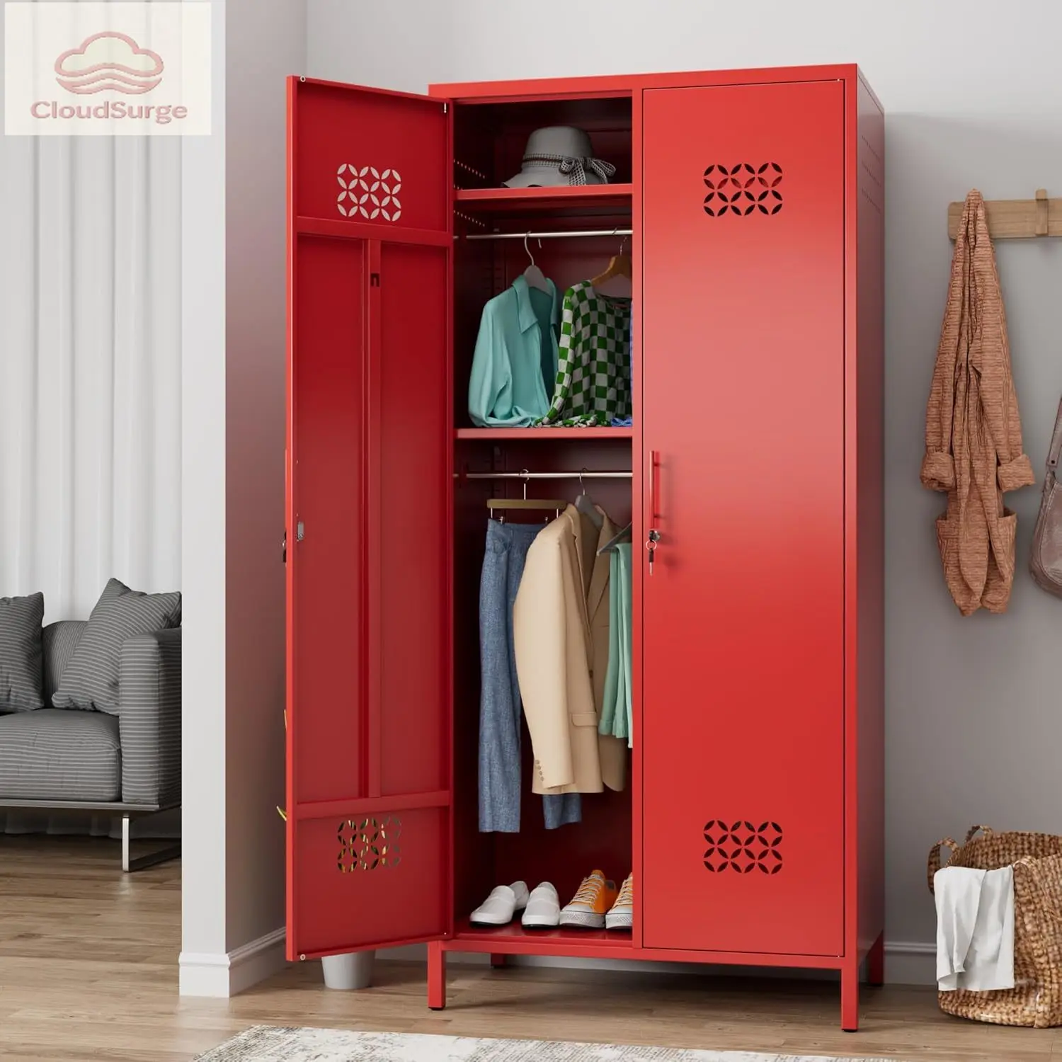 

Металлический шкаф-гардероб Deepen с регулируемыми полками, шкаф для хранения одежды, металлический шкаф для хранения вещей для дома