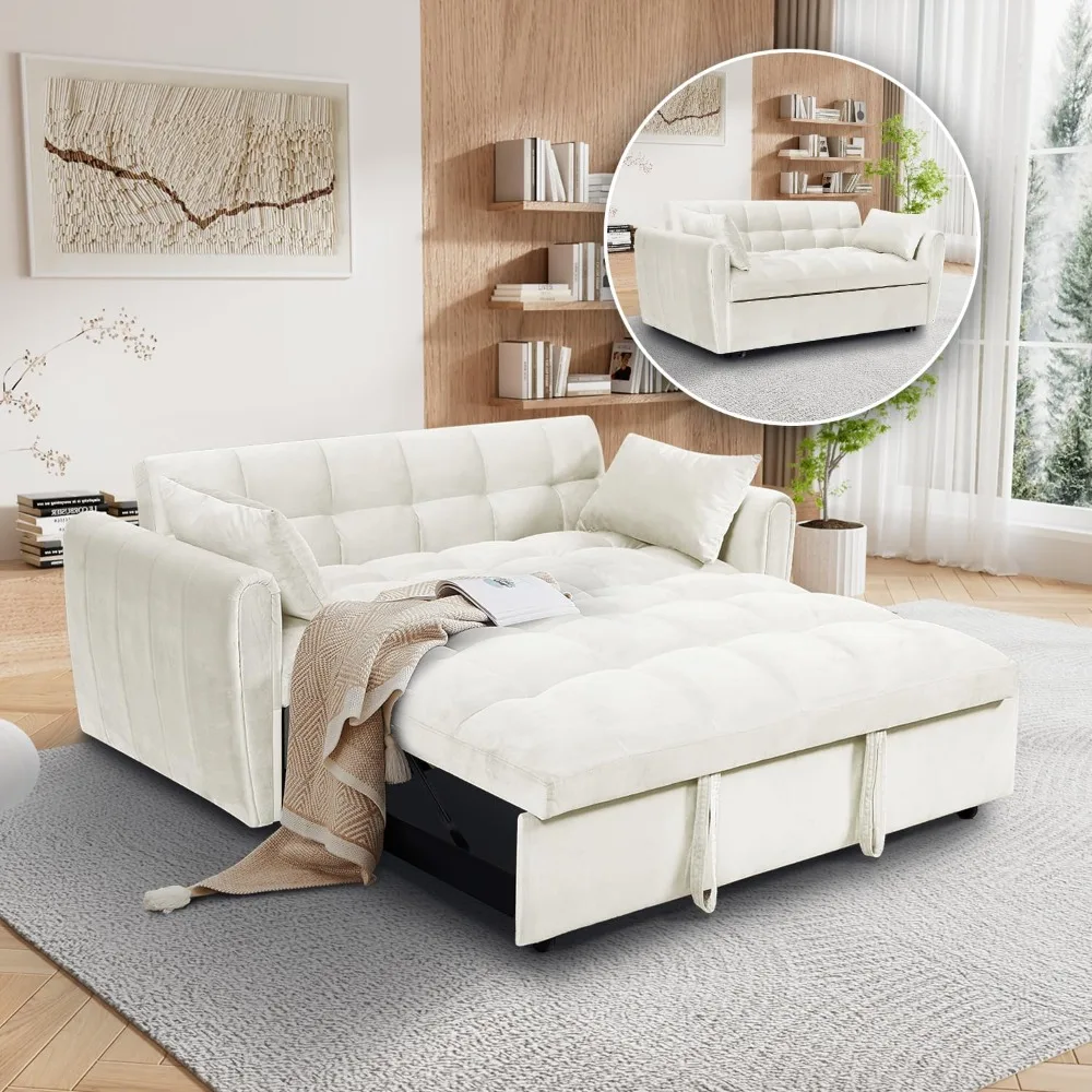 

64.9" Velvet Convertible Sofa Bed, 3-in-1 Sleeper Loveseat with Adjustable Backrest & Storage Pocket, Modern Futon for Small Spa