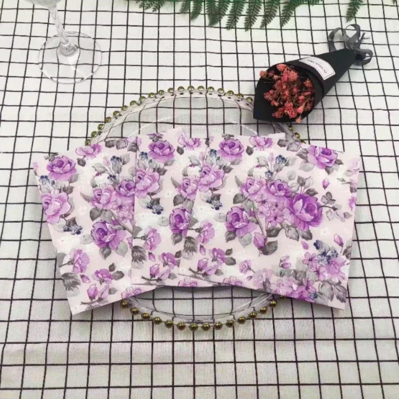 20pcs/pack Colourful Printed Napkins 2 Ply Purple Flowers Lipstick Paper Western Restaurant Wedding Wine Glass Flower Paper