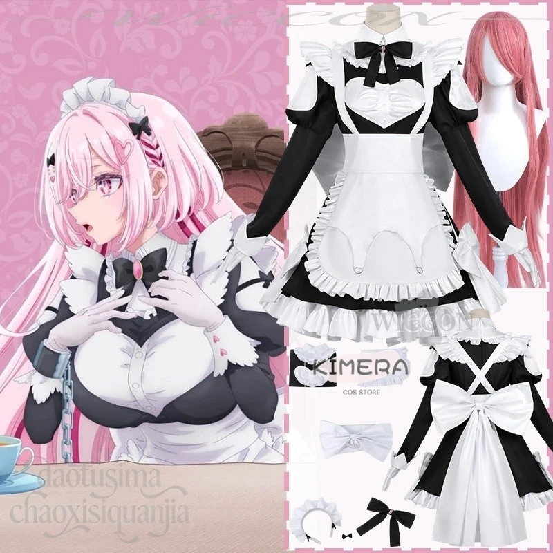 

Костюм для косплея Момоно из аниме «Игры смерти»: короткий наряд горничной в стиле гот-лолита, кавайный костюм с бантом, парик.