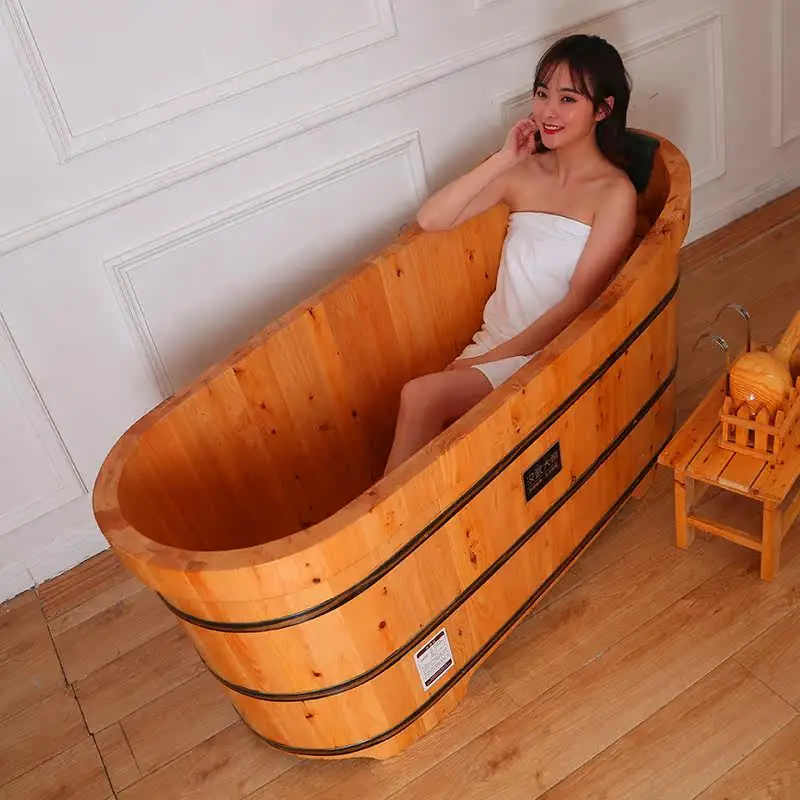 Adult bath bucket Solid wood thickened with lid Health fumigation bucket Bath basin Bath tank Household