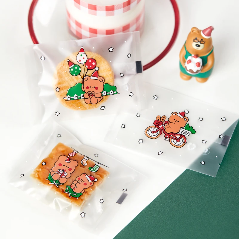 LBSISI Life 100pcs 7*10cm Christmas Candy Cookie Bags Hot Seal Snacks Snowflake Biscuits Bakery Packing Decoration Party