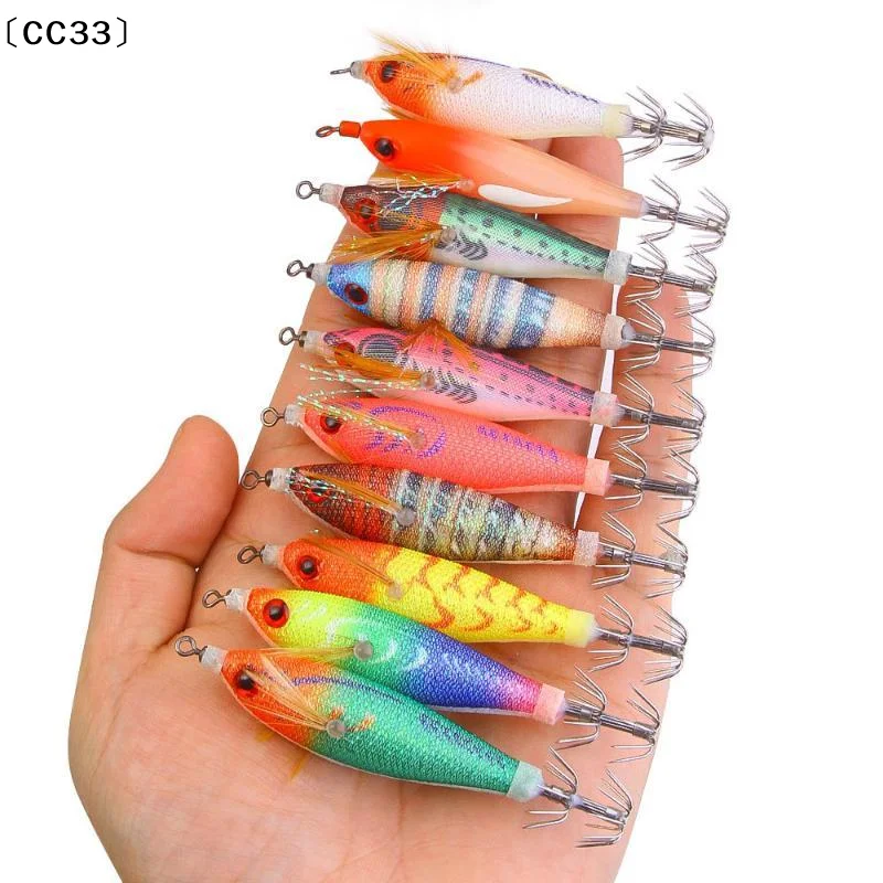 1/5/10pcs Horizontal Squid Jigs Luminous Cuttlefish Lure Plated Jigging Baits Sea Fishing Artificial Shrimp Hook〔CC33〕