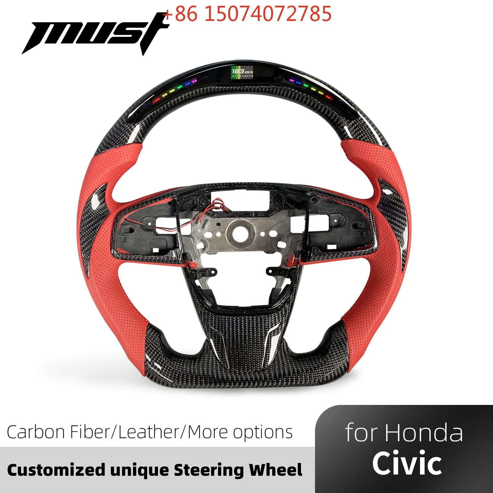 For Honda Tenth-generation Civic 2016-2021 Si Coupe Type R FK8 Hatchback Customized Sport Carbon Fiber Steering Wheel with LED