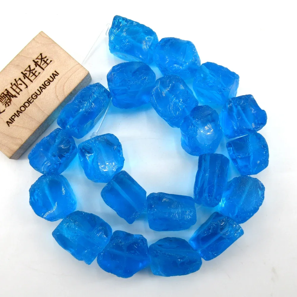 

Deep Blue Natural Glass Quartz Rough Nugget Loose Beads 15.5" Jewelry Making DIY