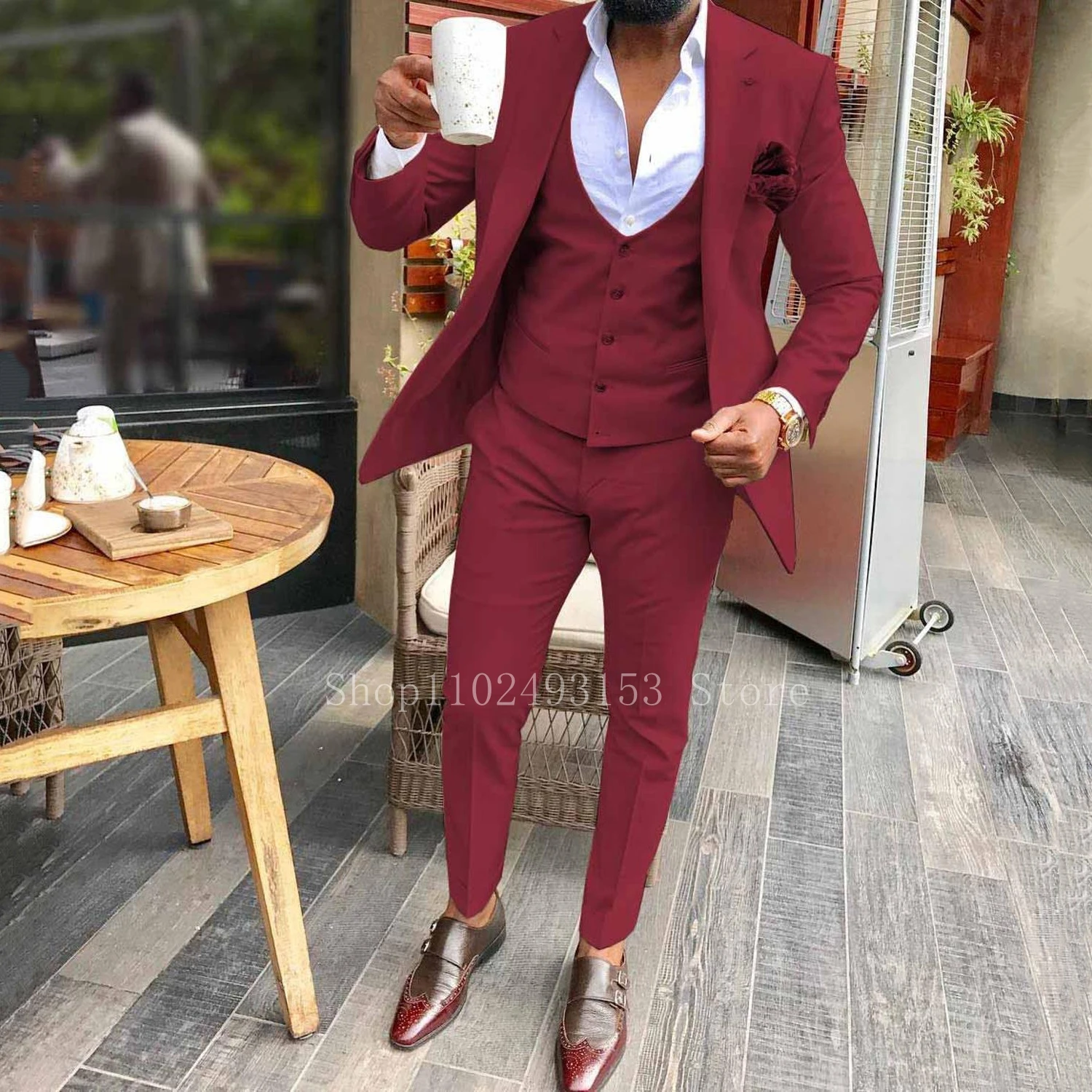 2023 New Fashion Champagne Male Suits Slim Fit Notched Lapel 3 Pieces Best Men Suits For Wedding Blazer+Vest+Pants Costume Homme