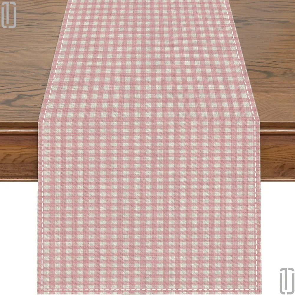 Pink & White Gingham Table Runner  Versatile for Holiday Table Settings & Kitchen Decor  Essential for Dinner Parties