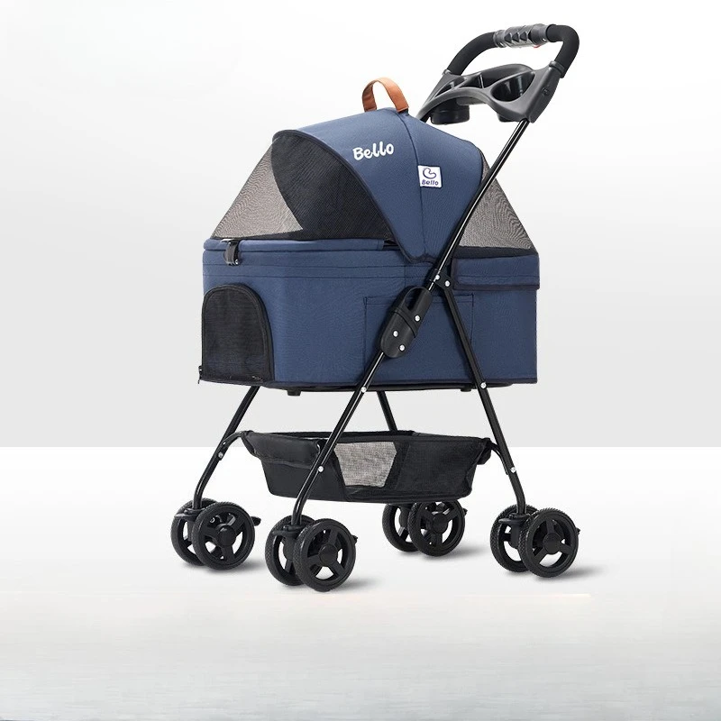 

SP02F2K Universal Metal Dog Stroller 4 Wheel Swivel Pet Cart for Cats Dogs Detachable Rear Seat