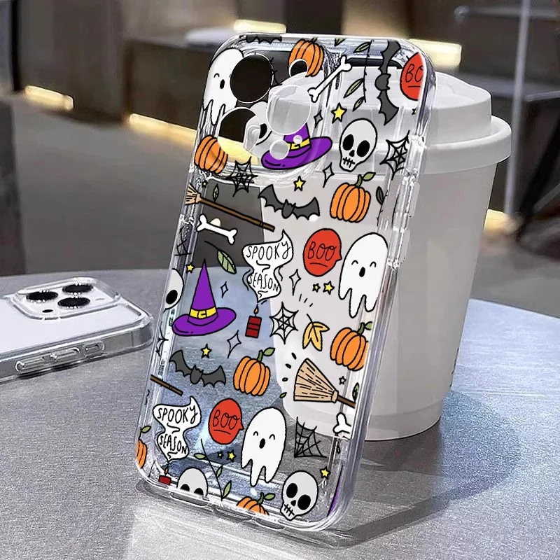 Halloween Elements For Realme10 9 C30 53 63 Narzo50 Find X5 Reno12 11 10 8 7 6 Pro Plus Transparent Space Phone Case Funda Cover