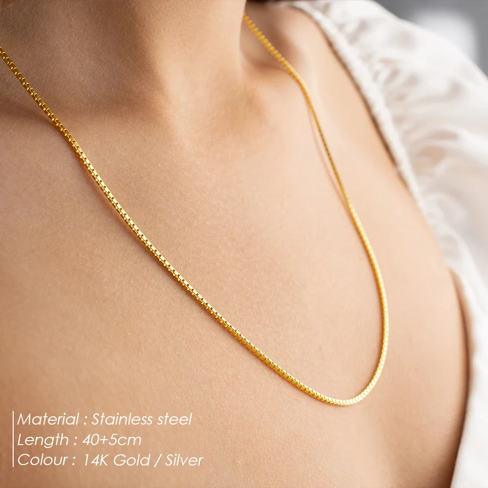 eManco الكلاسيكية المرأة مربع سلسلة القلائد الفولاذ المقاوم للصدأ ترقية مشبك قفل قابل للتعديل الأزياء والمجوهرات قلادة بالجملة #2