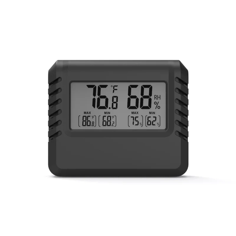 Ultra-Thin Digital Display Electronic Temperature and Humidity Meter Mini Thermometer Hygrometer with Bracket Black