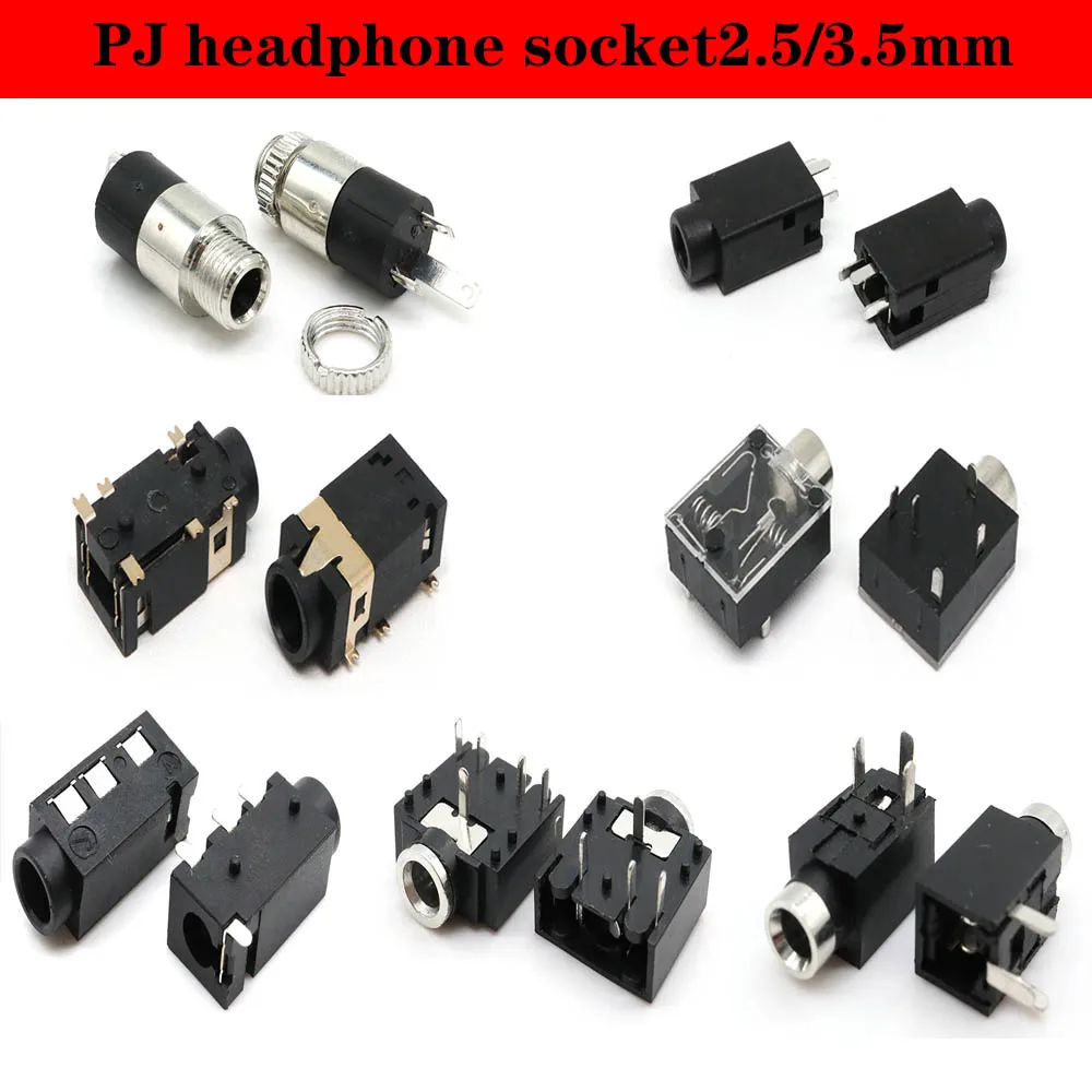 100PCS 2.5/3.5MM PJ-392  324 210 320 307M 359 342 Stereo Female Socket Jack With Screw 3.5 Audio Video Headphone Connector