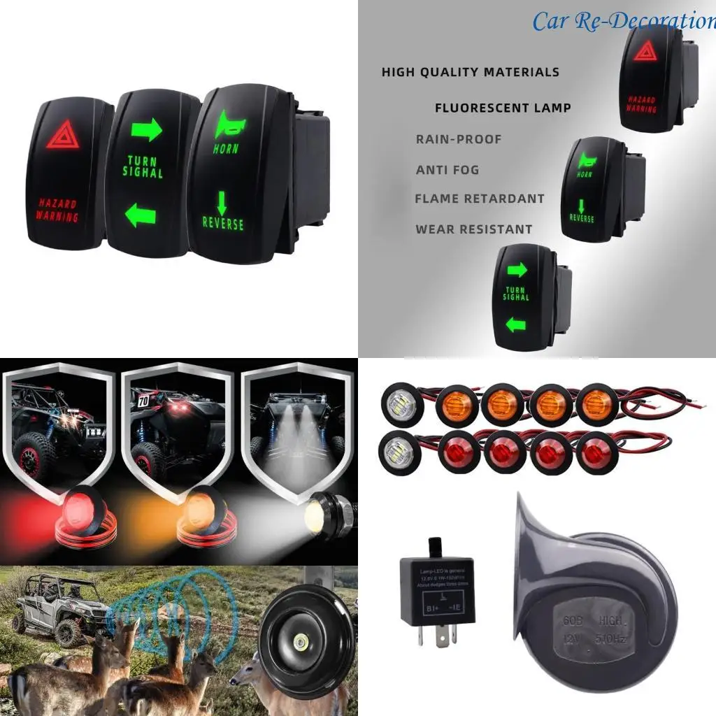 

R58D Pre-wired Turn Horn Universal Warning Light RockerSwitch Reverse Lights Flasher Relays for UTV ATV Golf SXS