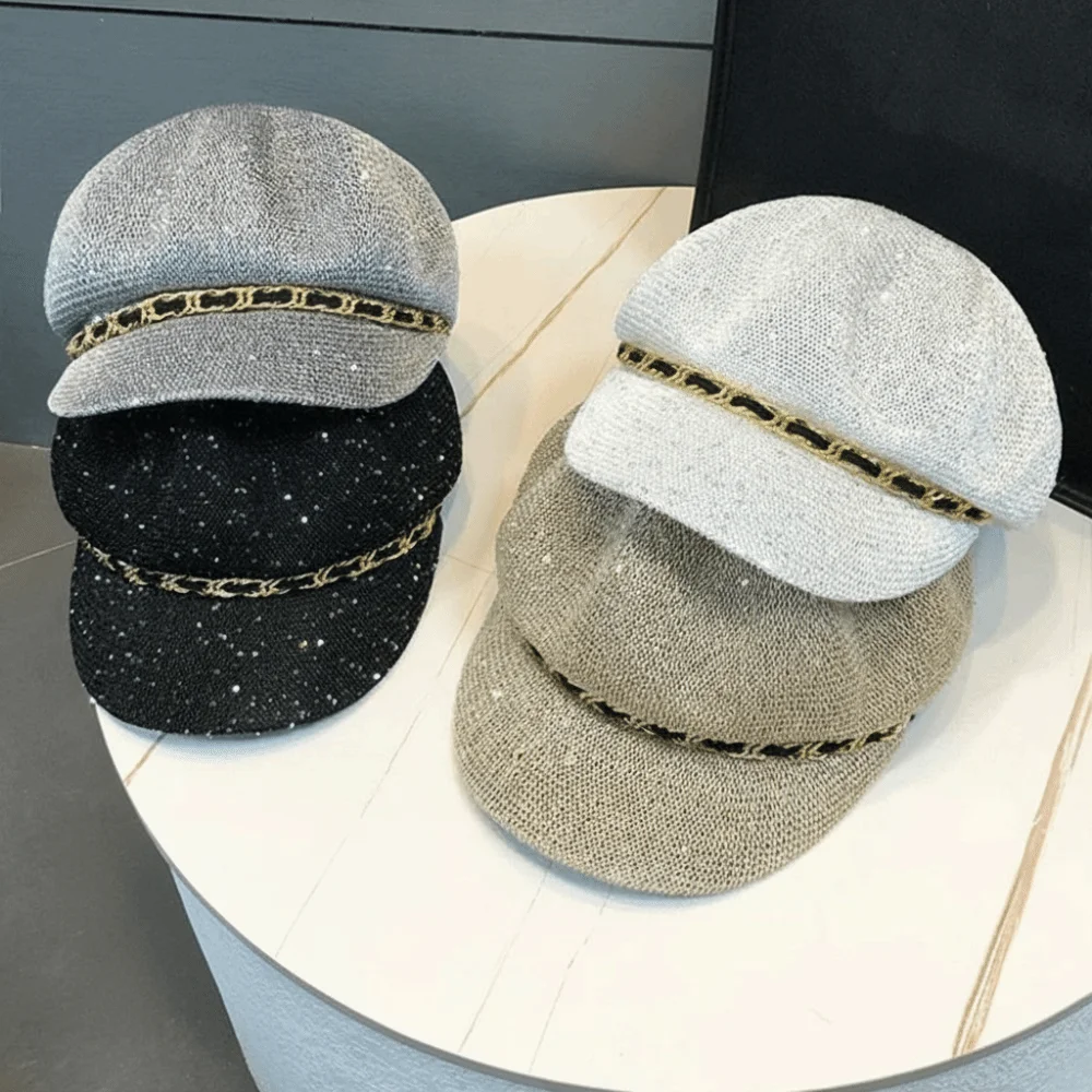 

New Style Sun Protection Hollow Octagonal Hat Woven Straw Leather Buckle Peaked Cap Classic Style Painter Hat Spring Summer
