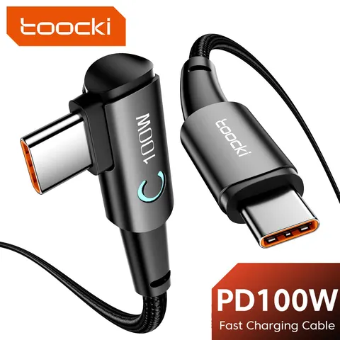 Toocki 100W USB-C кабель 90° для быстрой зарядки iPad, MacBook, Xiaomi, Samsung — фото модели