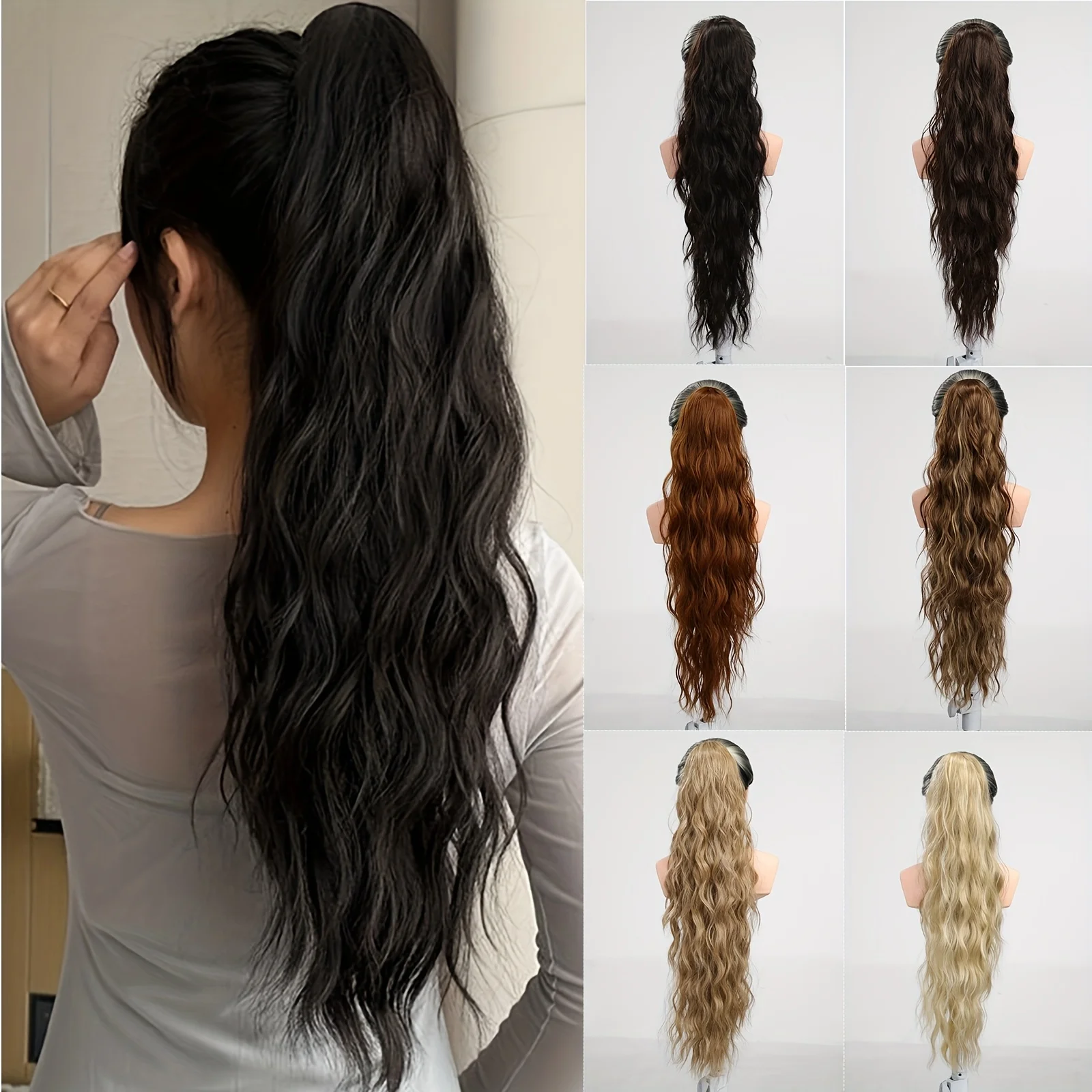 

Elegant 26'' Water Wave Ponytail Extension for Women Natural-Looking Curly Synthetic Hair with Drawstring Closure for Daily Use