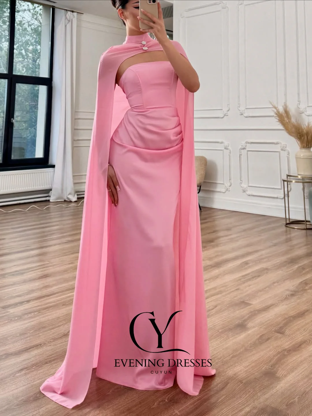 CUYUN без бретелек длиной до пола, вечерние платья с высоким воротником, элегантная шаль, длинное платье для выпускного вечера, платья для торжественных мероприятий по индивидуальному заказу