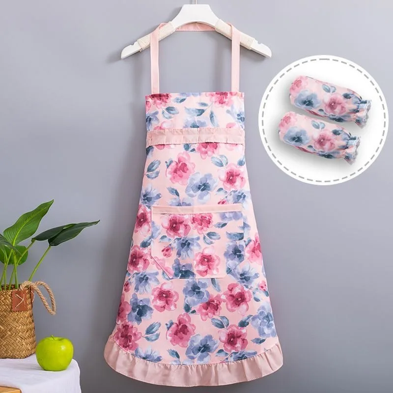 Brief Princess Kitchen Waterproof Apron Household Cooking Uniform for Women Baking Cleaning Cloth Cute Flowers Pattern Wearing