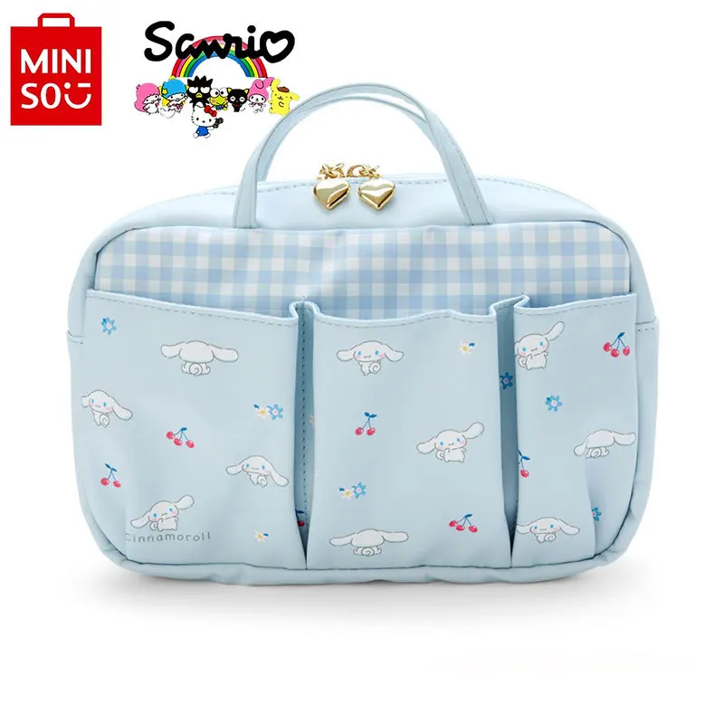 MINISO-Bolsa Feminina de Armazenamento Multifuncional, Bolsa de Grande Capacidade, Mala de Maquiagem Elegante de Alta Qualidade, Cartoon